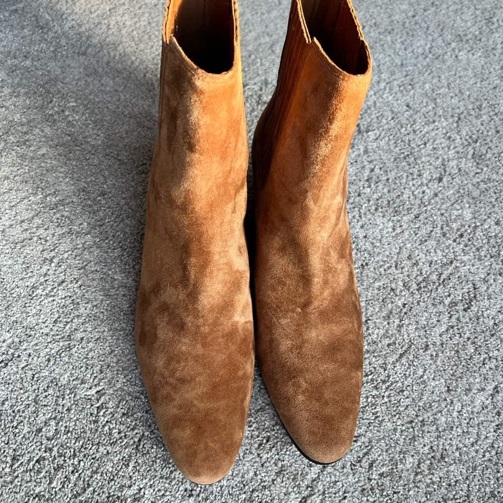 J.Crew Piper Size 10 Tan Ankle Booties Suede Brown Tan Block Heel Western Boots - Picture 3 of 5